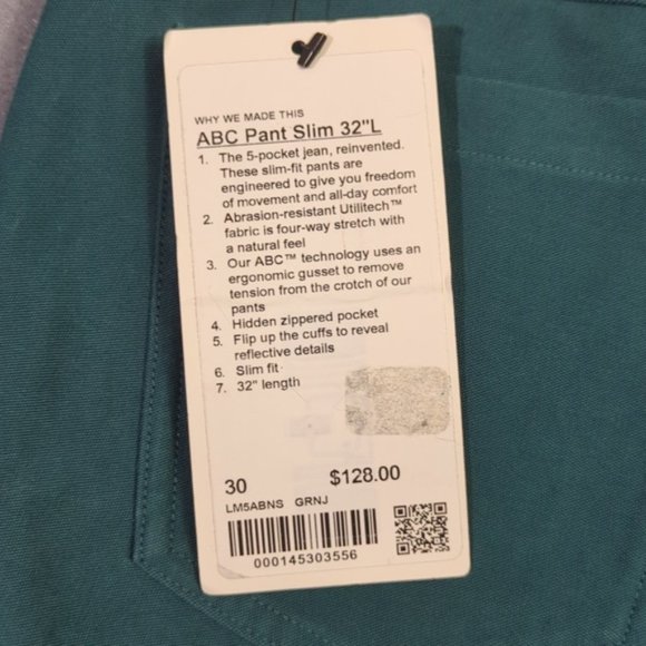 Lululemon Pants Men's 30x32 Green ABC Pant Slim Utilitech Performance Casual NWT - Picture 5 of 13